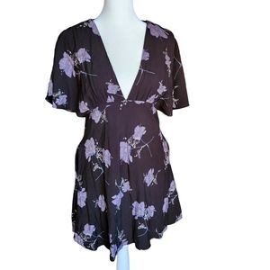 Free People Dress Black Purple Floral Deep V Neck 4